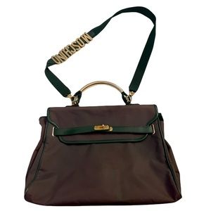 Vintage Moschino dark green & gold satchel bag